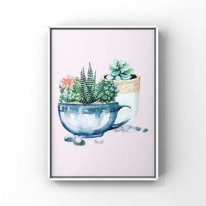 Modern watercolor succulent plant & pot art print